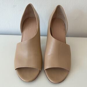 VINCE Percey Taupe Leather Open Toe Block Heel Sandals Jute Wrapped Heels 8.5